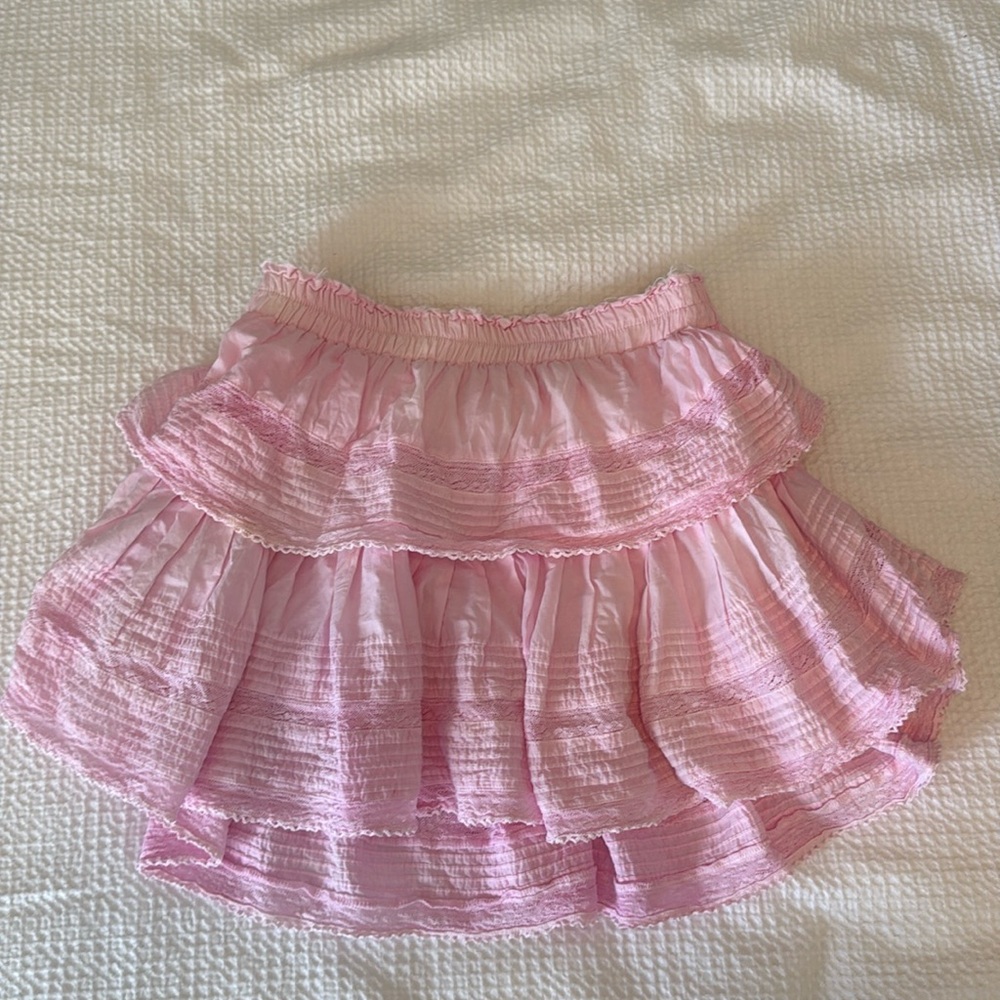 LoveShackFancy Pink Ruffle Mini Skirt Size S Love Shack Fancy